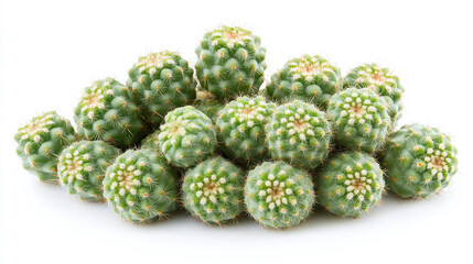 Cluster of green cacti with spines on white background - desert plant for botanical, gardening, and nature projects.