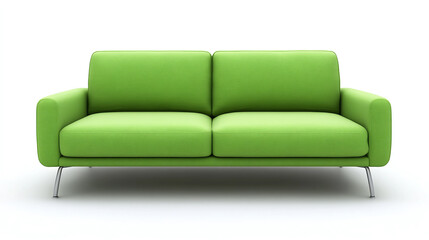 Front view of a green modern sofa isolated on a white background.