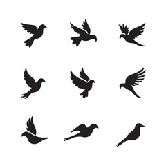 abstract bird logos, Minimalist bird icons, black silhouettes 