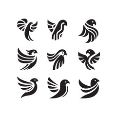 abstract bird logos, Minimalist bird icons, black silhouettes 