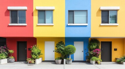 Fototapeta premium Colorful Row Houses with Red Yellow and Blue Facades
