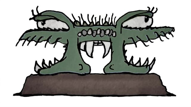 Two heads monster drawing 2d looped animated video