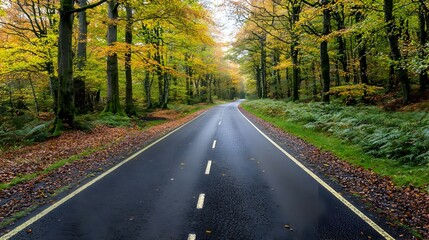 Obraz premium Asphalt Road Through Autumn Forest