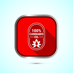Cannabis oil icon design. CBD cannabidiol sign symbol, Marijuana oil icon, Red shadow button design