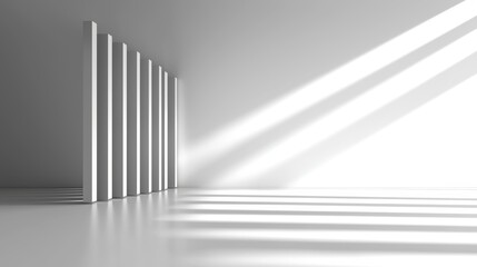 Obraz premium Minimalist Architectural Wall with Light and Shadow in a White Room Space Illusion Render