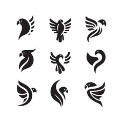 abstract bird logos, Minimalist bird icons, black silhouettes 