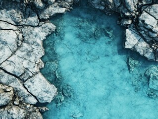 Aerial View of Cracked Ice and Turquoise Meltwater in a Frozen Landscape
