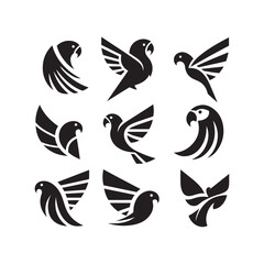 abstract bird logos, Minimalist bird icons, black silhouettes 