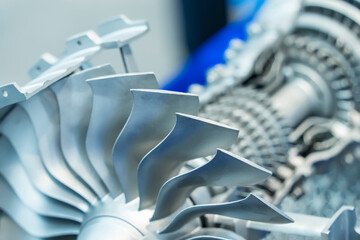 Aircraft turbine wheel printed on metal 3d printer. A model created in a laser sintering machine. Concept of 4.0 industrial revolution. Progressive modern additive technology.