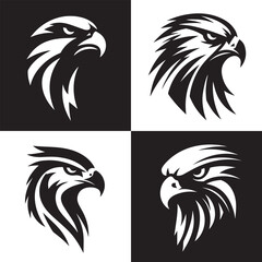 Fierce Eagle Head Logo Set in Black and White, Aggressive Hawk Mascot Logos – Monochrome Vector Icons