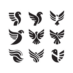 Fototapeta premium abstract bird logos, Minimalist bird icons, black silhouettes 