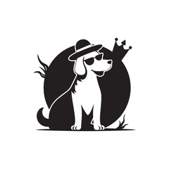 Cool dogs, stylized illustration, black and white, hipster dog, royal dog silhouette 