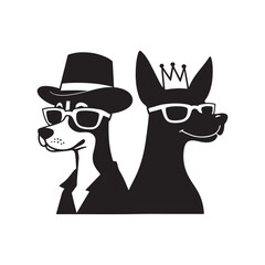 Cool dogs, stylized illustration, black and white, hipster dog, royal dog silhouette 