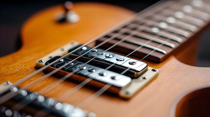 Obraz premium Close-Up Detail of a Brown Electric Guitar