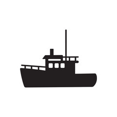 Obraz premium Fishing trawler, black and white illustration, detailed silhouette, commercial fishing boat
