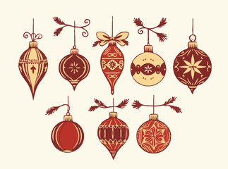 Vintage Christmas Ornaments Vector Set