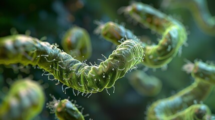 Fototapeta premium Unveiling the Intricate World: A Close - up Glimpse of Helicobacter pylori in the Stomach