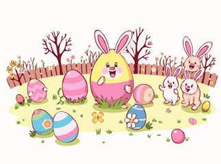 Cheerful Easter Egg Hunt Illustration Pack