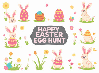 Cheerful Easter Egg Hunt Illustration Pack
