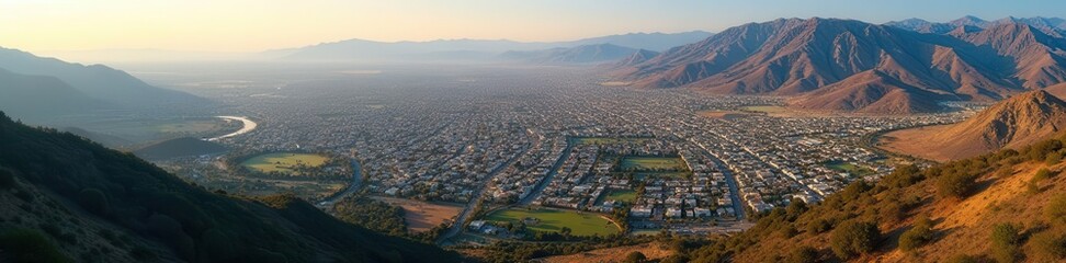 Fototapeta premium Aerial photograph of Santa Ana, showing its sprawling layout , sunlight, bright