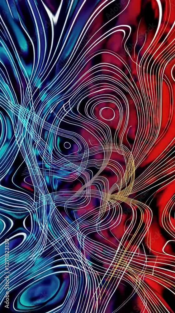 Poster dynamic flow of vibrant abstract patterns with color transition from red to blue