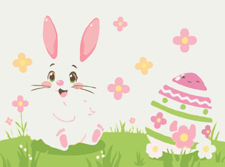 Cute Easter Bunny and Egg Illustration