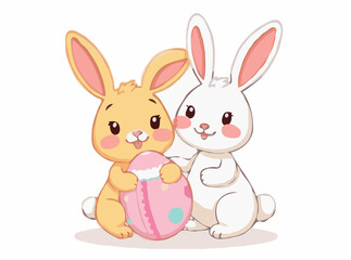 Cute Easter Bunny and Egg Illustration