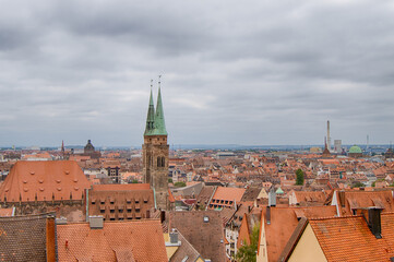 Obraz premium View from Nuremberg castle at the old city of Nuremberg, Bavaria, Germany.