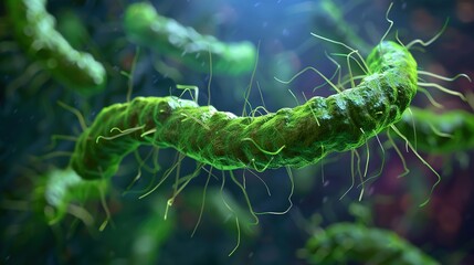 Naklejka premium Unveiling the Intricate World: A Close - up Glimpse of Helicobacter pylori in the Stomach