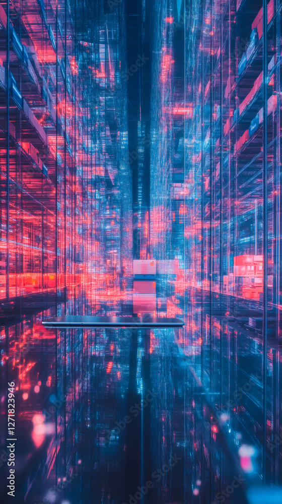 Aufkleber Futuristic server racks and network infrastructure reflecting on a digital tablet, symbolizing data storage, cloud computing, and the digital age