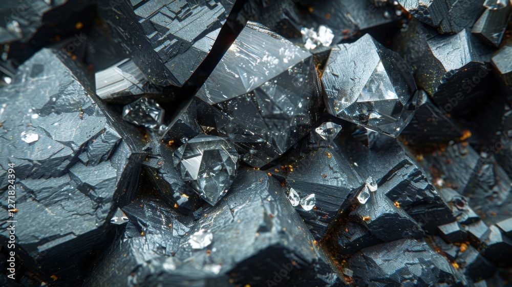 Aufkleber dark mineral crystals are clustered together, their sharp edges reflecting light. each facet reveals