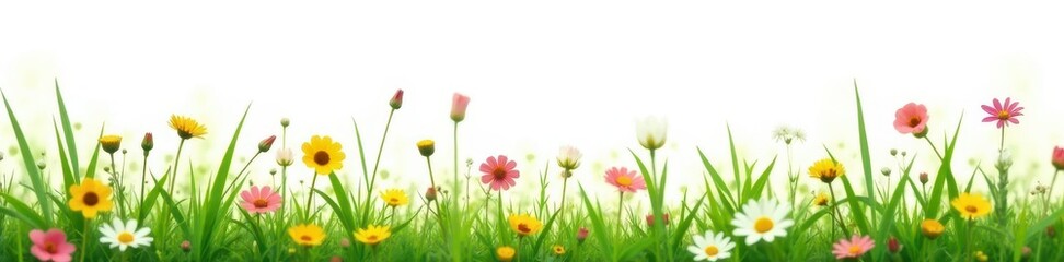 Close-up of lush meadow grasses and wildflowers, crisp white backdrop ,  macro,  environment