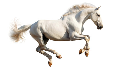 Fototapeta premium A horse with a long mane and tail is running isolated on white or transparent background, png clipart, design element. Easy to place object on any other background.