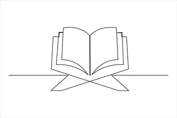 Continuous one line art drawing of open Quran Ramadan concept vector illustration