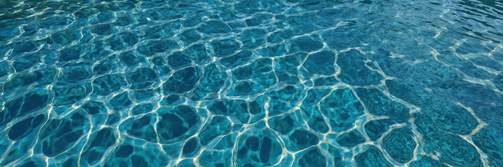 Obraz premium Wave patterns on the surface of a swimming pool, this top-view image highlights the elegance of water textures and natural light. Generative AI.