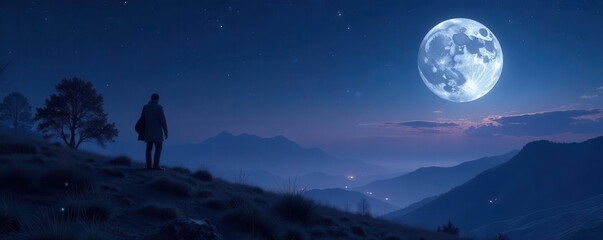 Fototapeta premium Deep twilight, silver moon casts ethereal glow on diamond dust stars , twilight, celestial, diamond