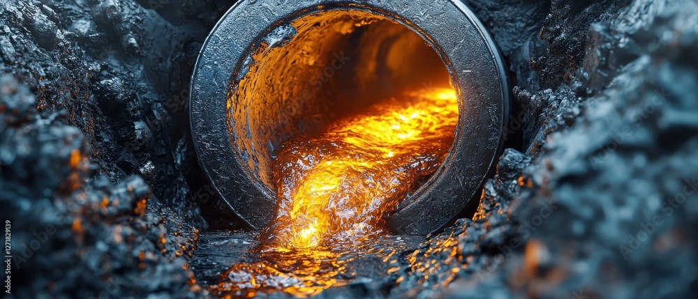 Poster a pipe is filled with water and has a hole in it