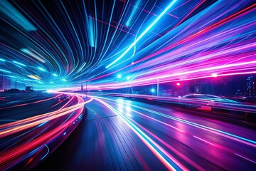 Obraz premium Electric Blue and Fuchsia Light Trails: Abstract Motion Photography