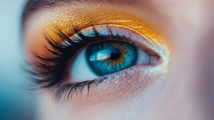 Close-up of human eye with vibrant makeup