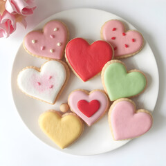 Fototapeta premium Coloridas y vibrantes galletas de San Valentín en forma de corazón