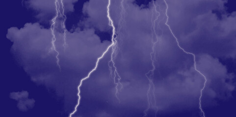Thunder, lightnings and rain on a stormy summer night in black and white. 