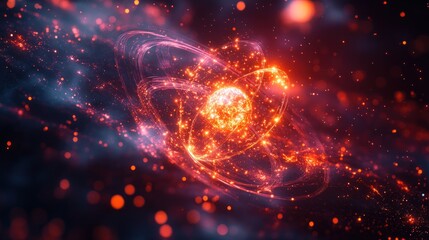 Abstract fiery atom in space