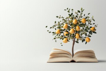 Nurturing success a tree of knowledge grows from an open book in a tranquil environment