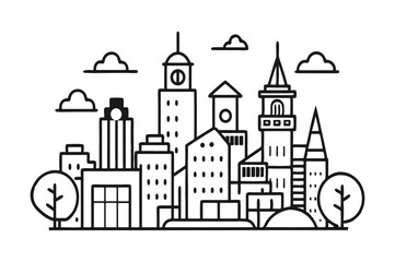 Fototapeta premium Line art of a city for kids color page doodle art