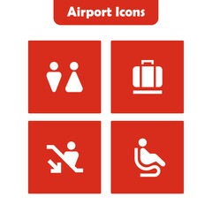 Airport icons on white background