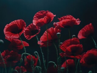 Obraz premium Field of red poppies in dark