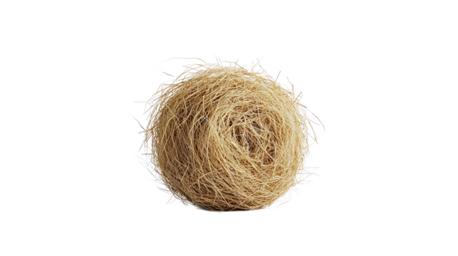 Natural Beige Coco Fiber Nest Ball Isolated on Black Background Studio Shot up eco art soft life craft decor plant light