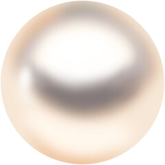 Image of a single round pearl on a transparent background. The surface of the pearl looks smooth and shiny. By grading from light to slightly dark.