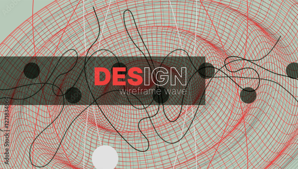 Poster Template for science and technology presentation. Wireframe waves.