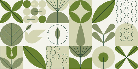 Vector minimalistic natural pattern. Abstract geometric simple shapes. Floral eco agriculture concept. Banner